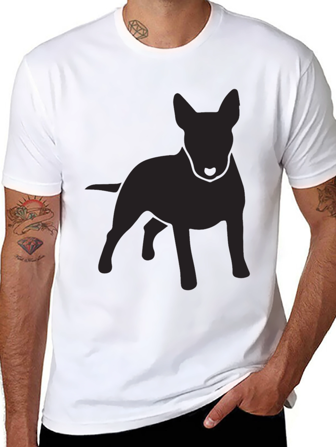 Mens Black Bull Terrier Silhouette T-Shirt