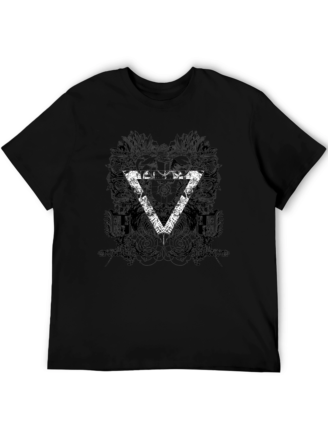 Mens Black Graphic T-Shirt with Triangle Design