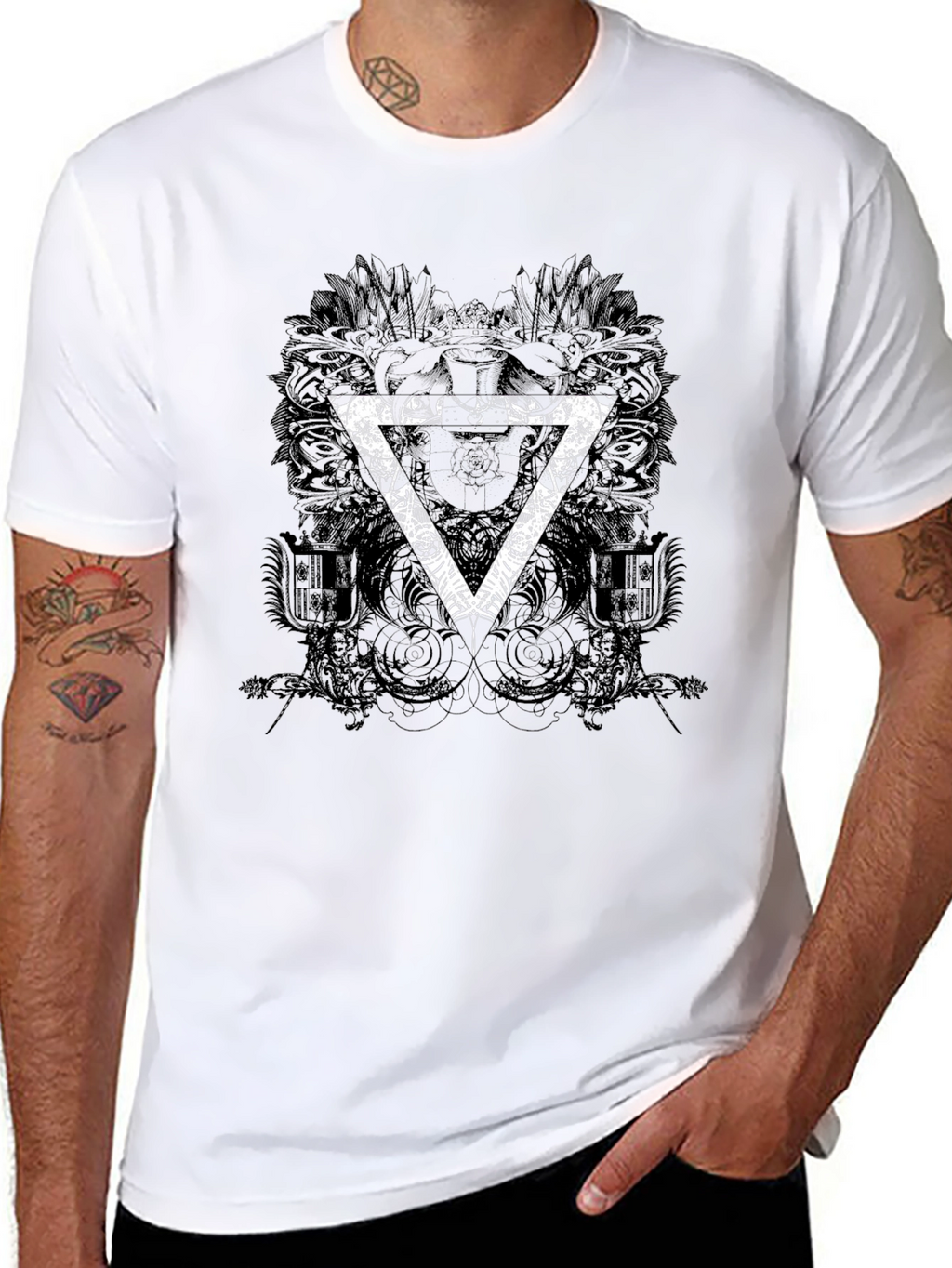 Mens Black Graphic T-Shirt with Triangle Design