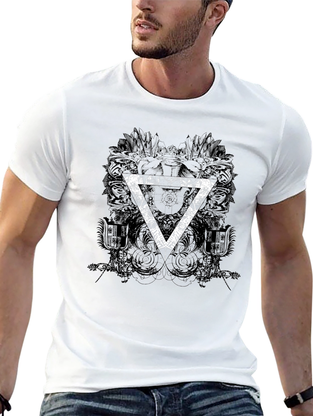 Mens Black Graphic T-Shirt with Triangle Design