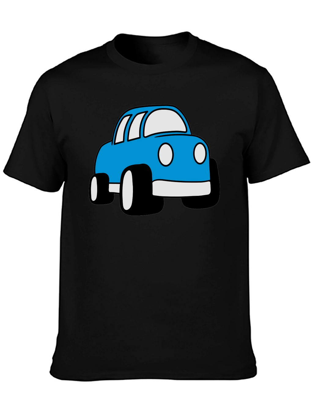 Blue Cartoon Car Graphic Black T-Shirt
