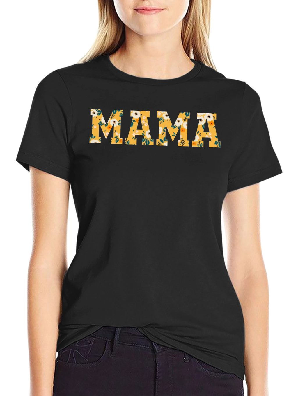 Floral Mama Graphic T-Shirt - Black Cotton Tee