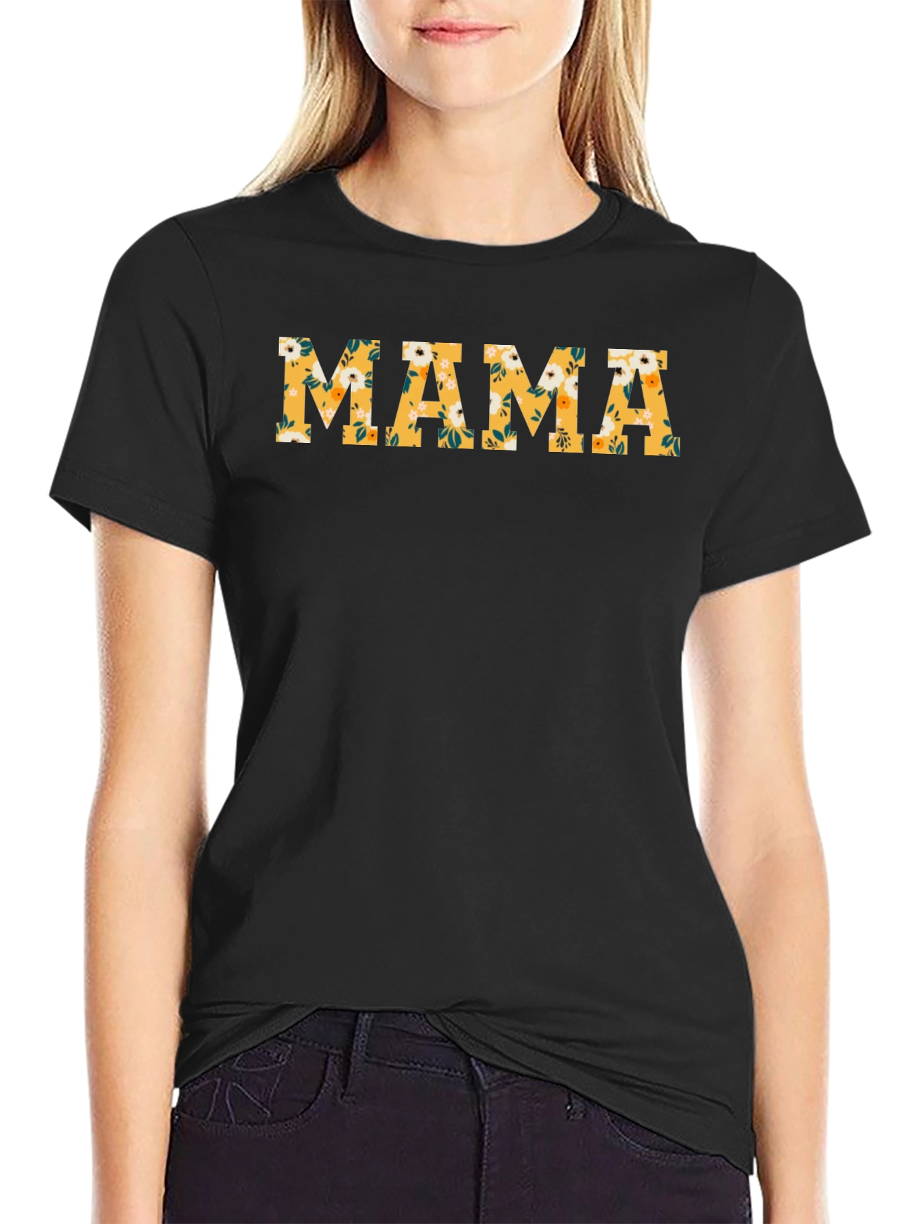 Floral Mama Graphic T-Shirt - Black Cotton Tee