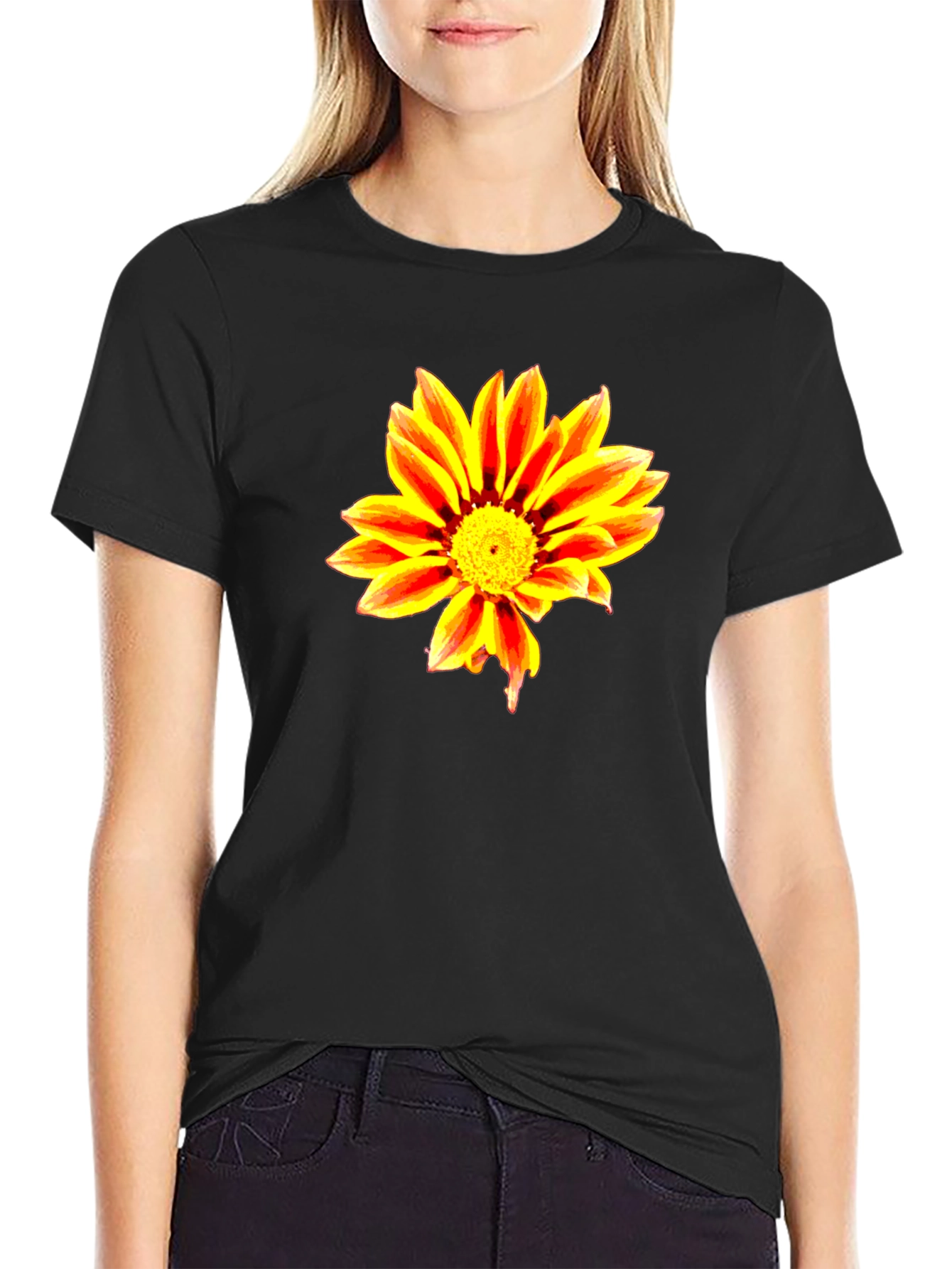 Bold Flower Graphic Black T-Shirt