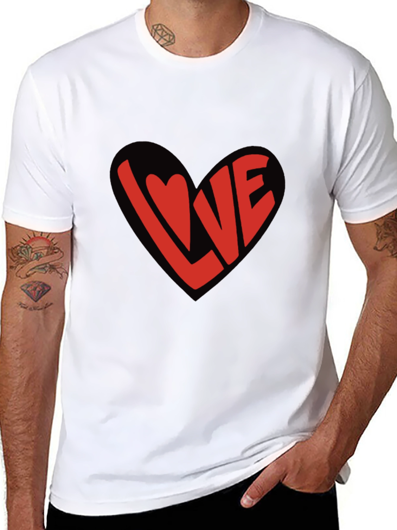 Love Heart Graphic Black T-Shirt