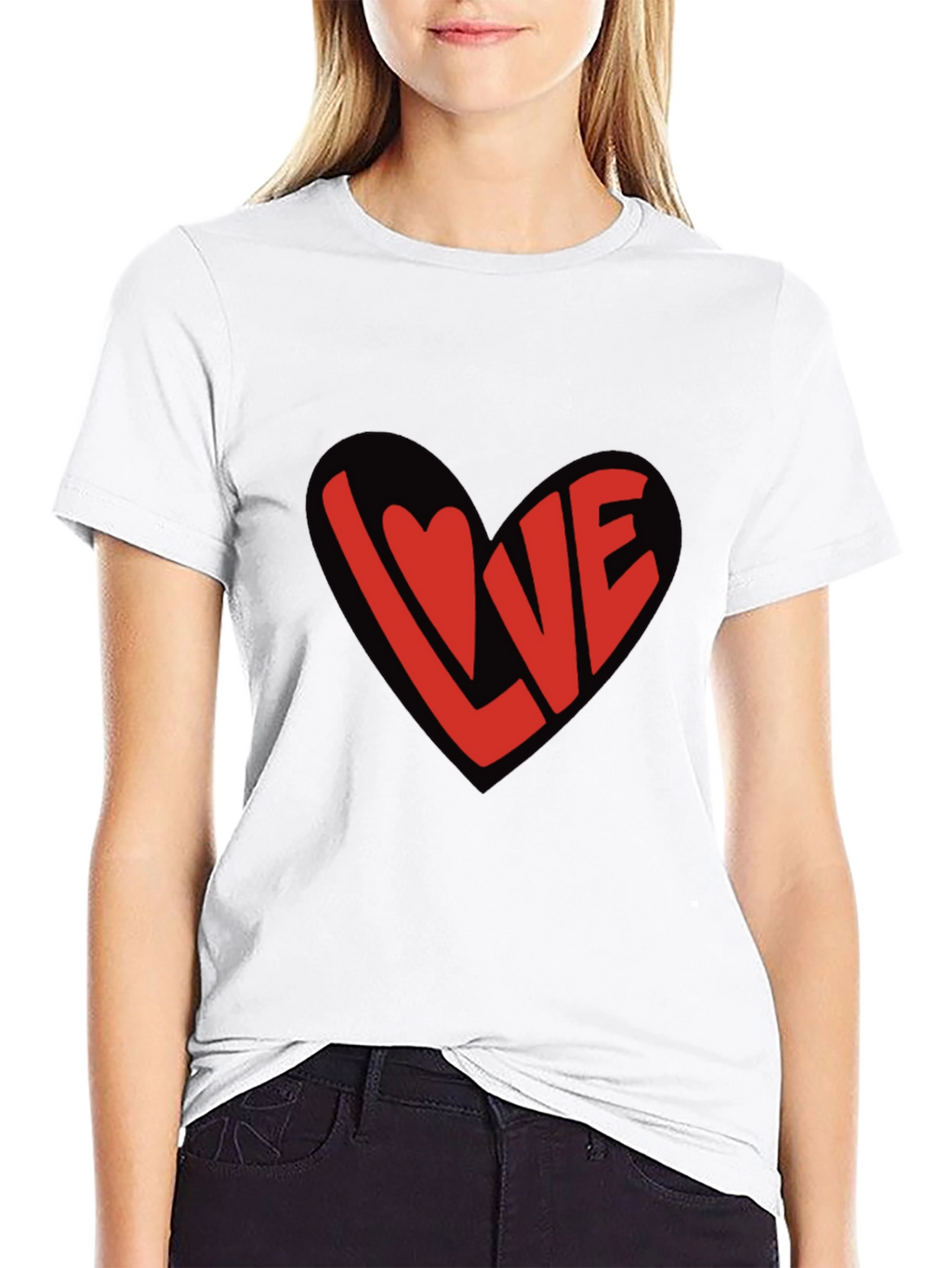 Love Heart Graphic Black T-Shirt