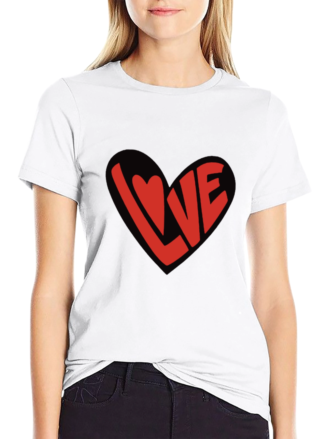 Love Heart Graphic Black T-Shirt