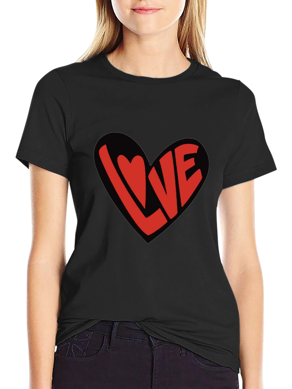 Love Heart Graphic Black T-Shirt