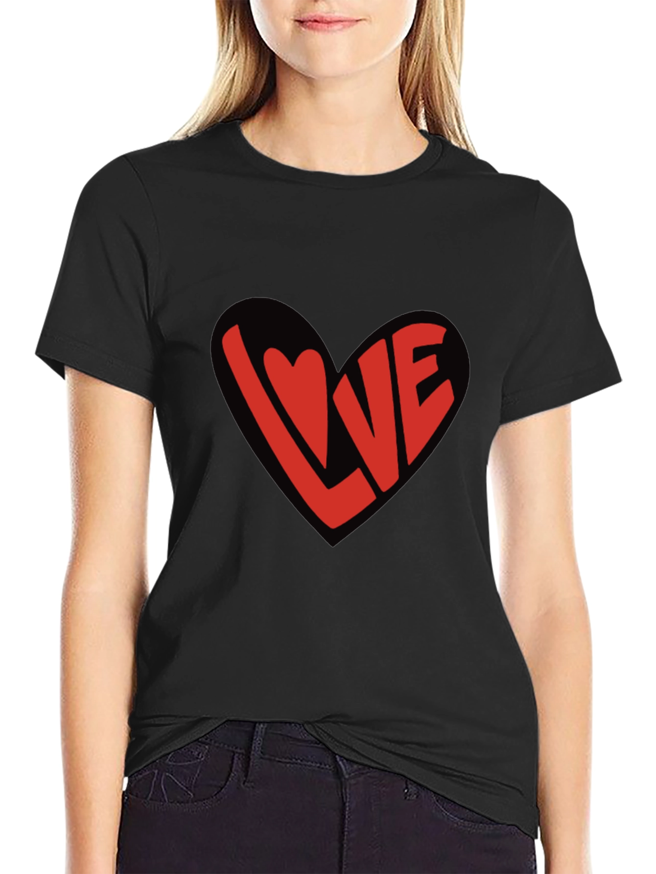 Love Heart Graphic Black T-Shirt