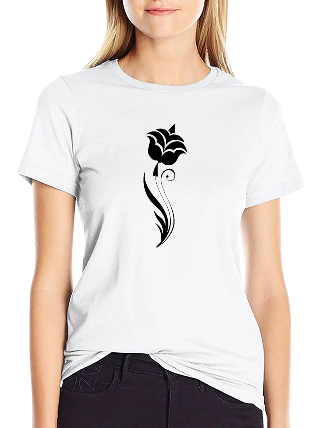 Black Floral Print Graphic Tee - Casual Style