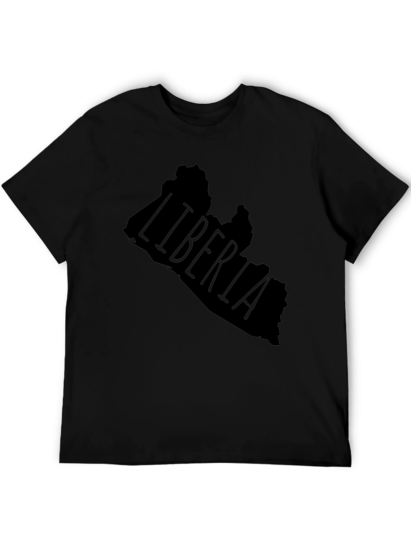 Liberia Map Graphic T-Shirt - Black Crew Neck Tee