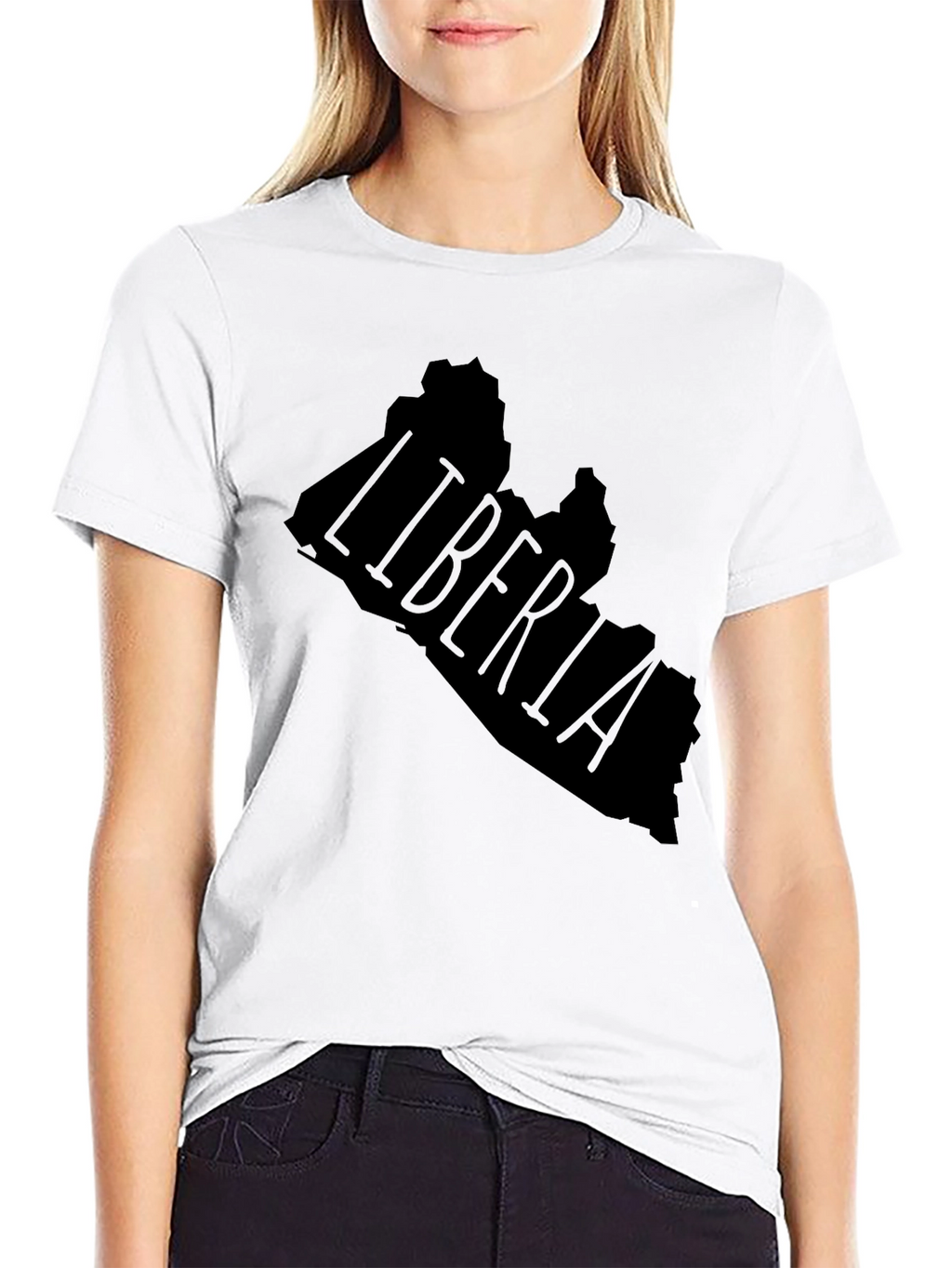 Liberia Map Graphic T-Shirt - Black Crew Neck Tee