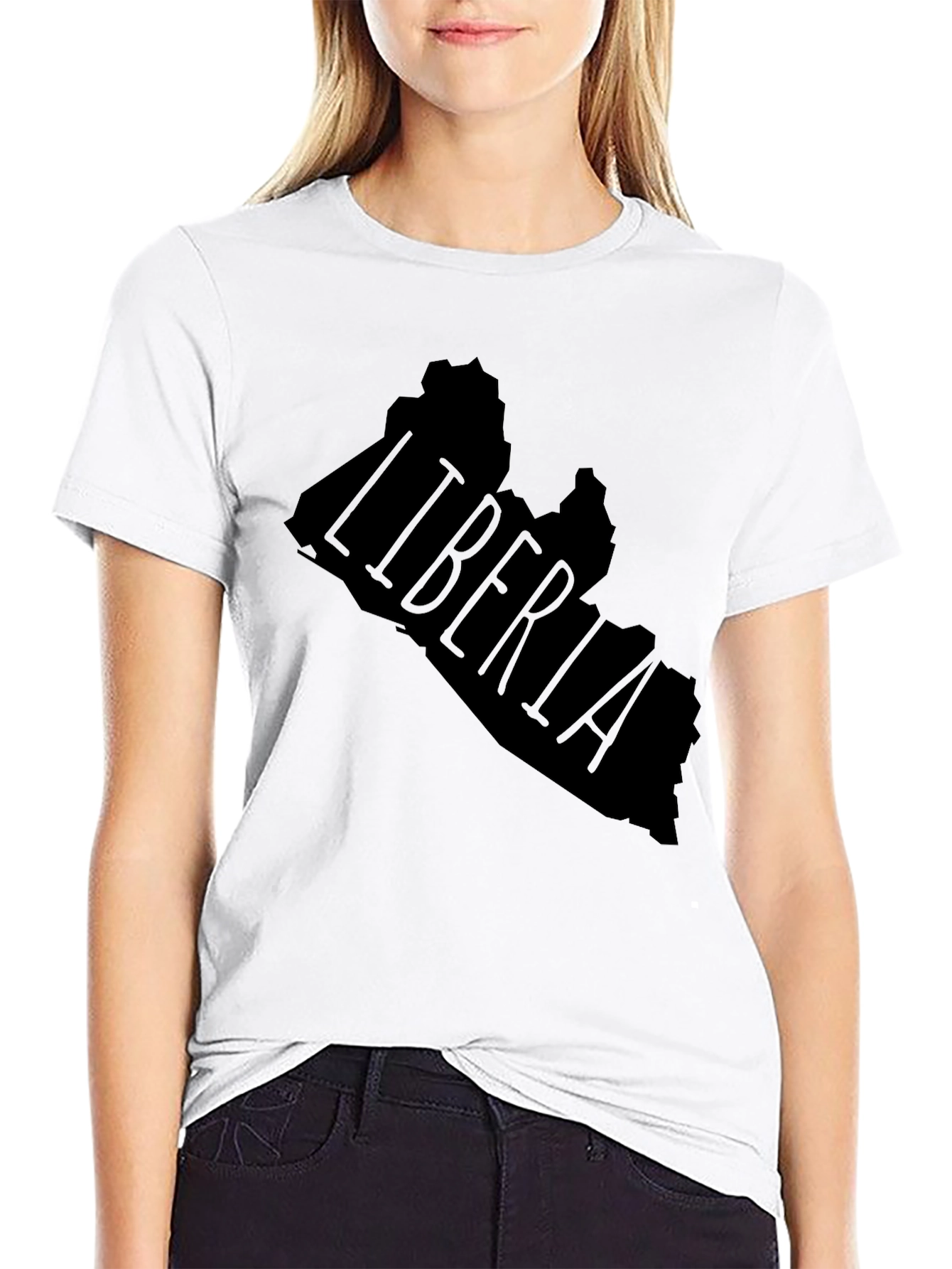 Liberia Map Graphic T-Shirt - Black Crew Neck Tee