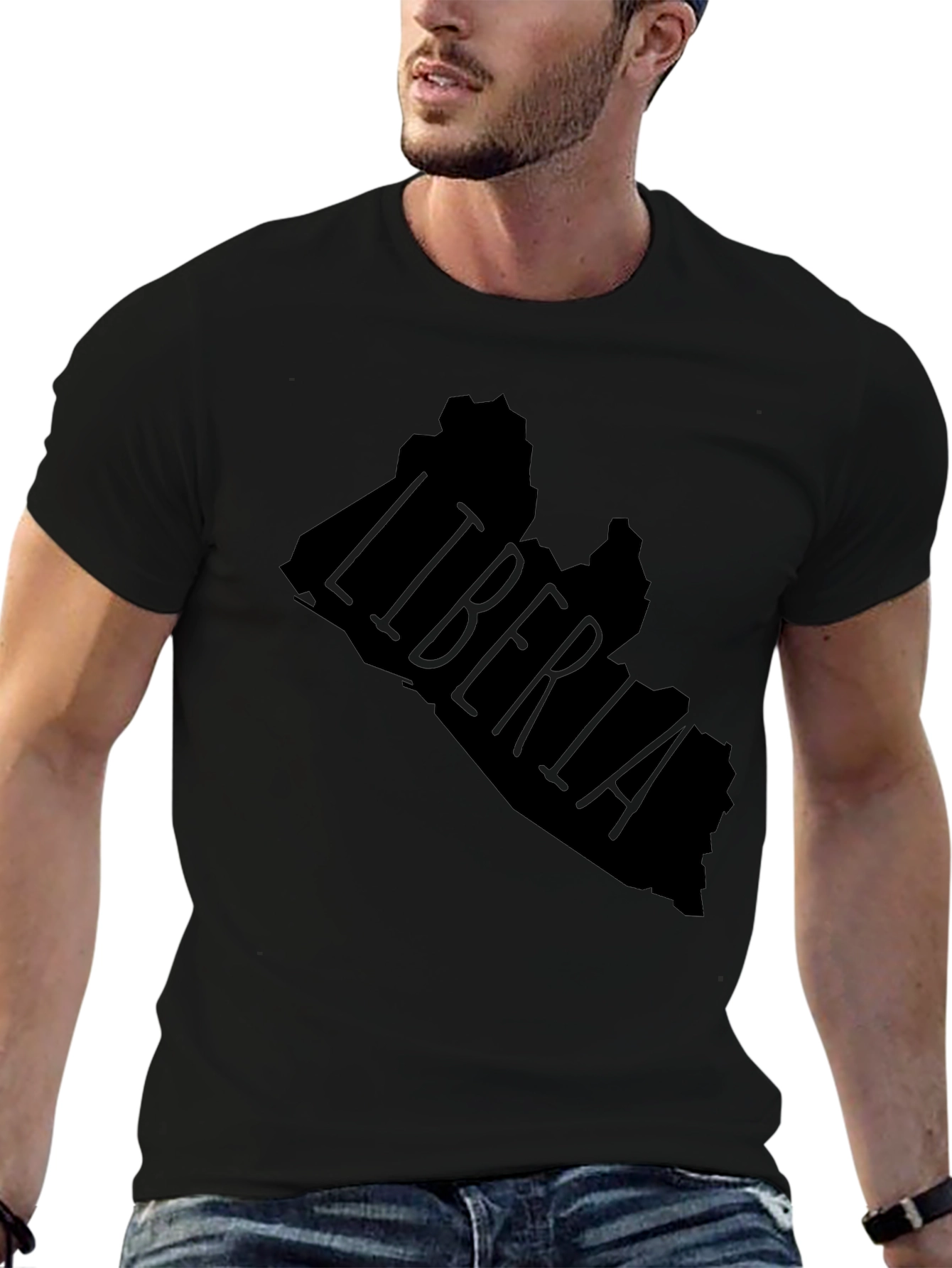 Liberia Map Graphic T-Shirt - Black Crew Neck Tee