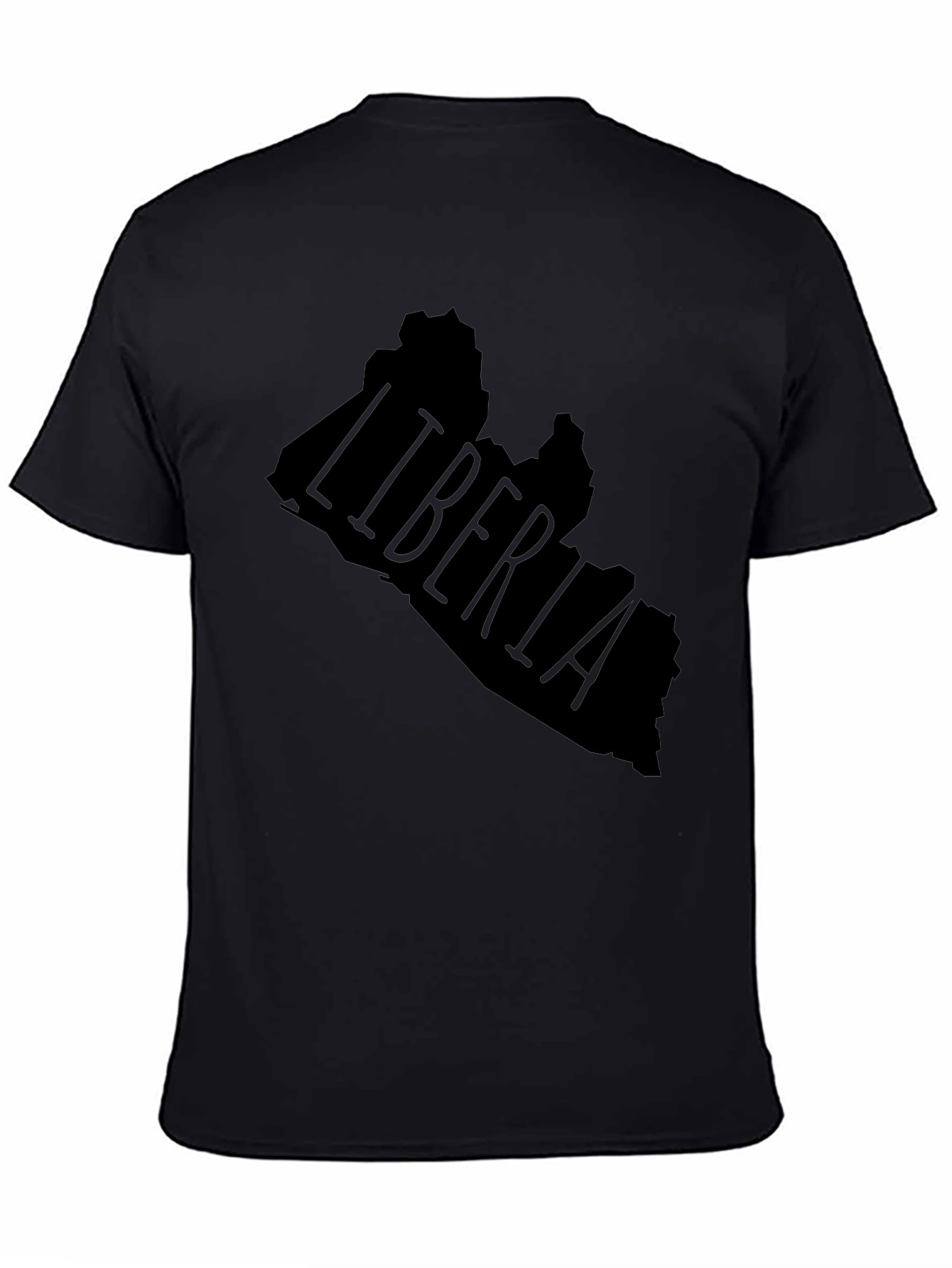 Liberia Map Graphic T-Shirt - Black Crew Neck Tee