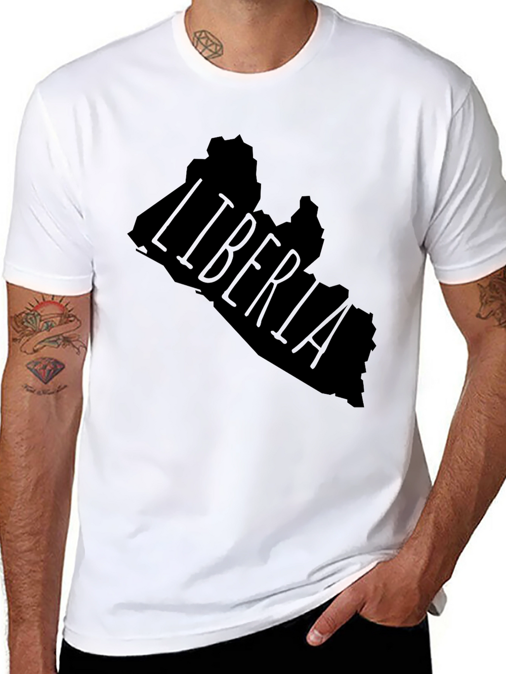 Liberia Map Graphic T-Shirt - Black Crew Neck Tee