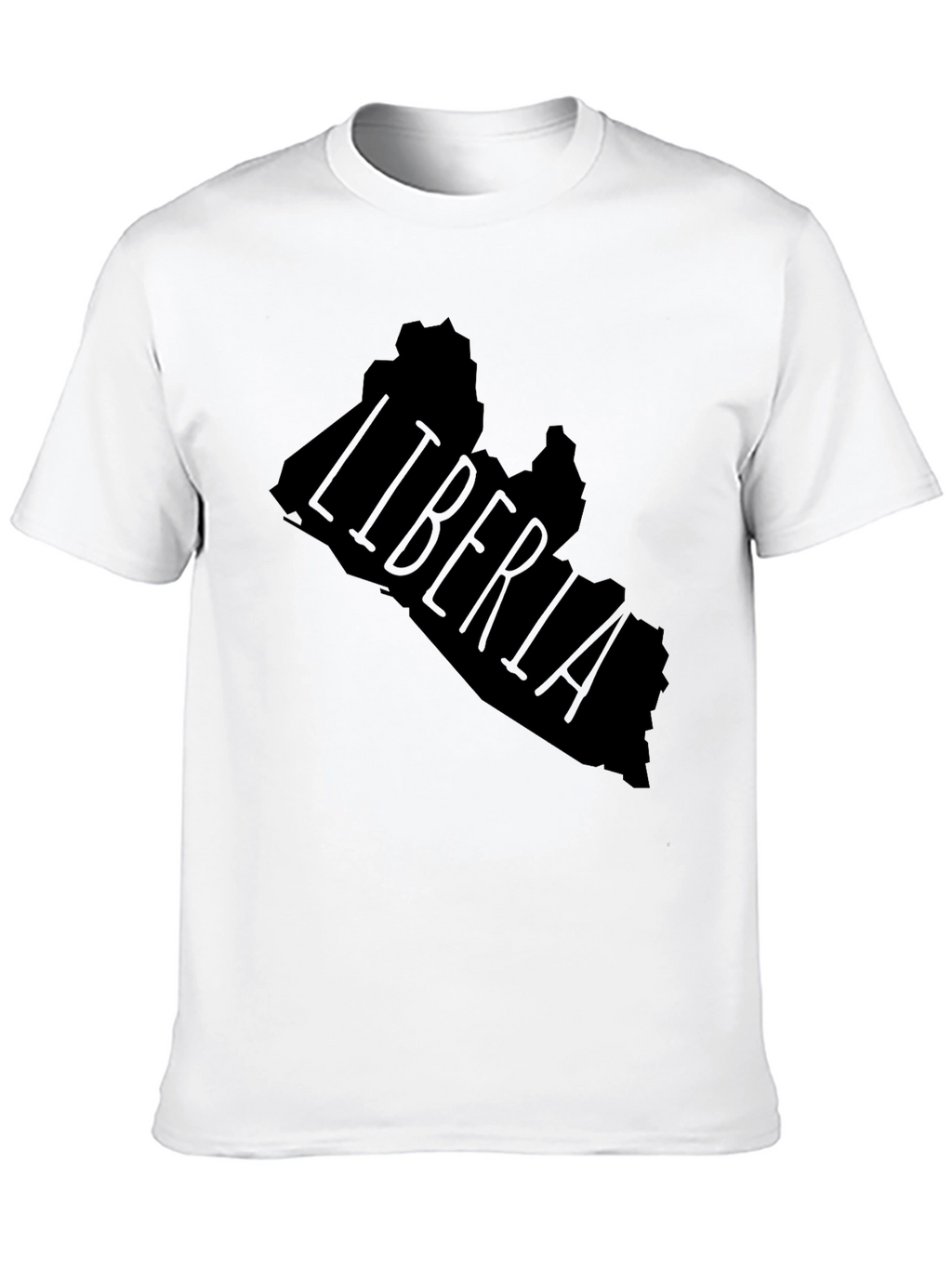 Liberia Map Graphic T-Shirt - Black Crew Neck Tee