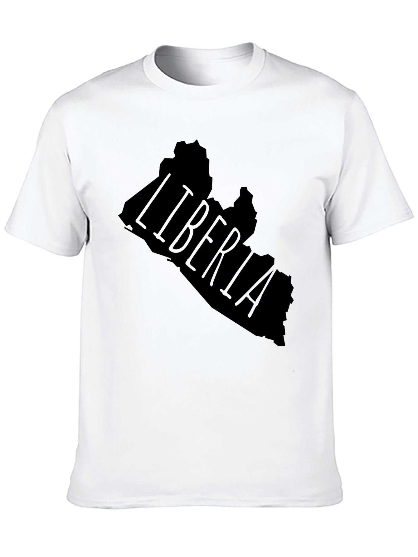 Liberia Map Graphic T-Shirt - Black Crew Neck Tee