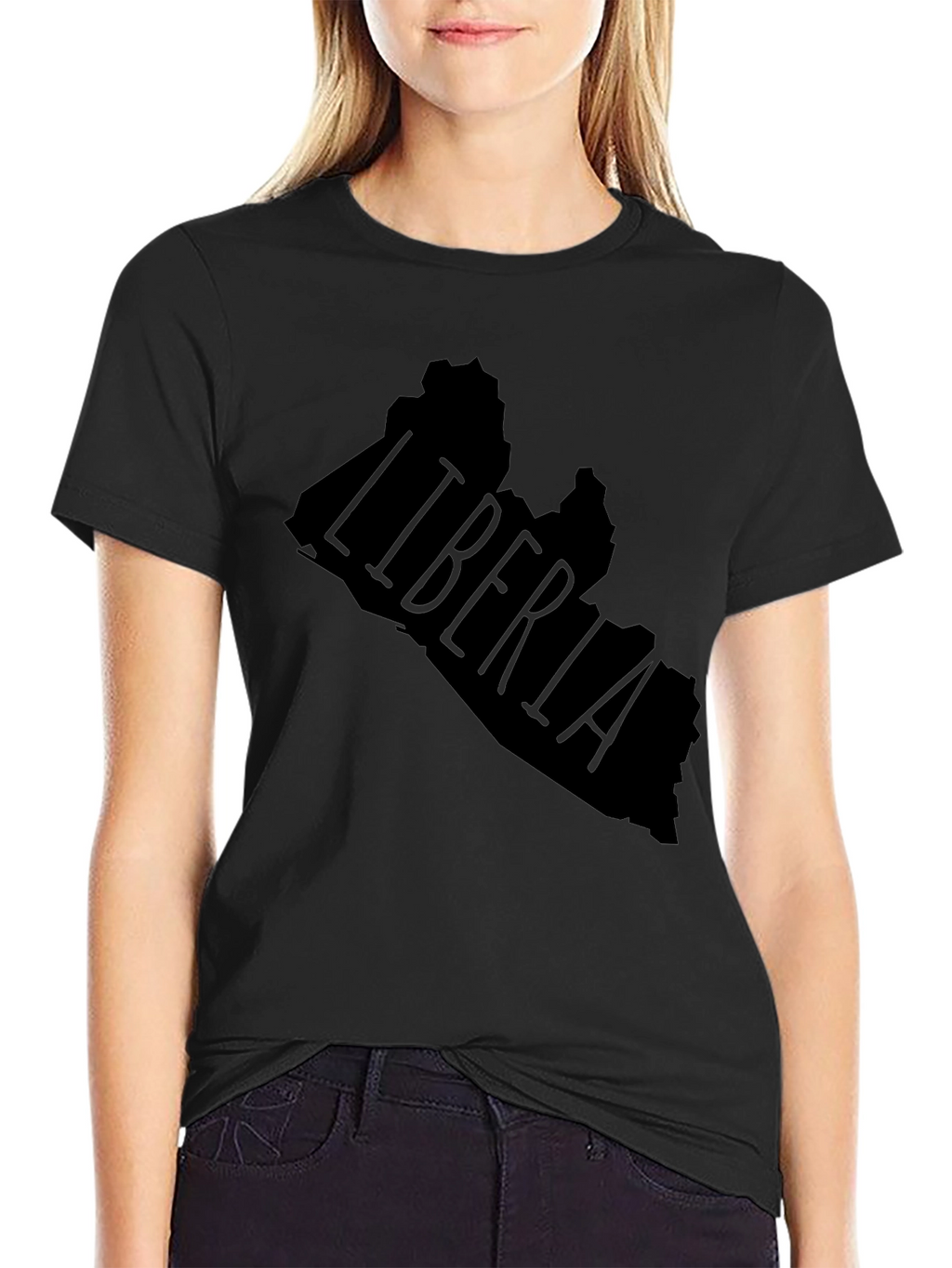Liberia Map Graphic T-Shirt - Black Crew Neck Tee