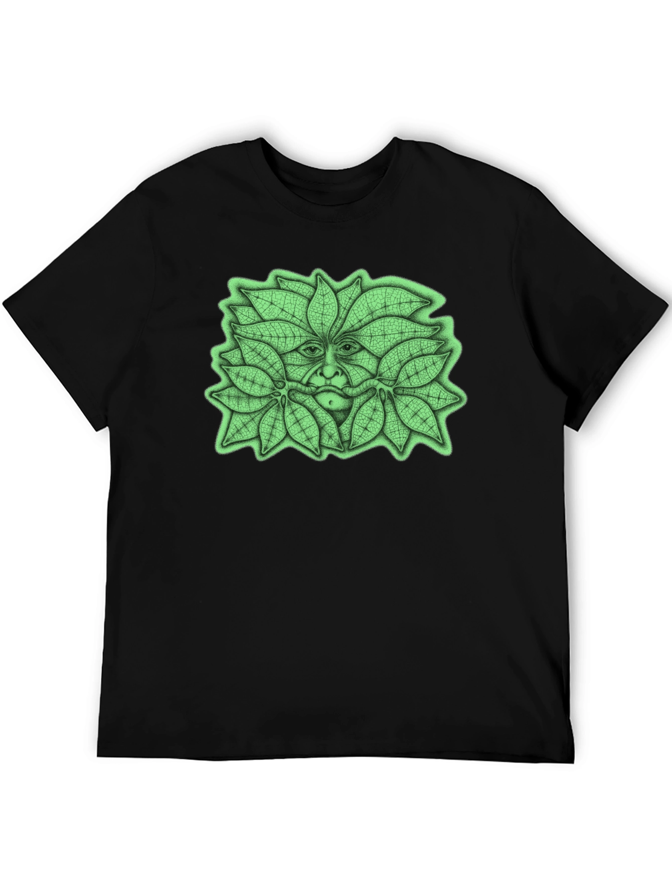 Green Man Leaf Face Graphic T-Shirt - Nature Inspired Tee