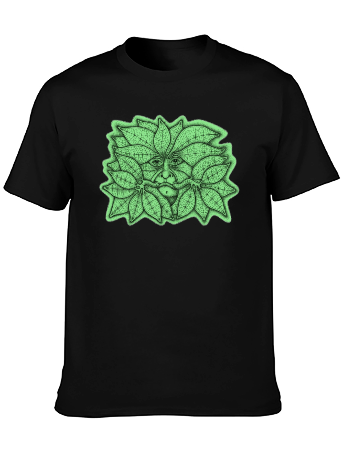 Green Man Leaf Face Graphic T-Shirt - Nature Inspired Tee