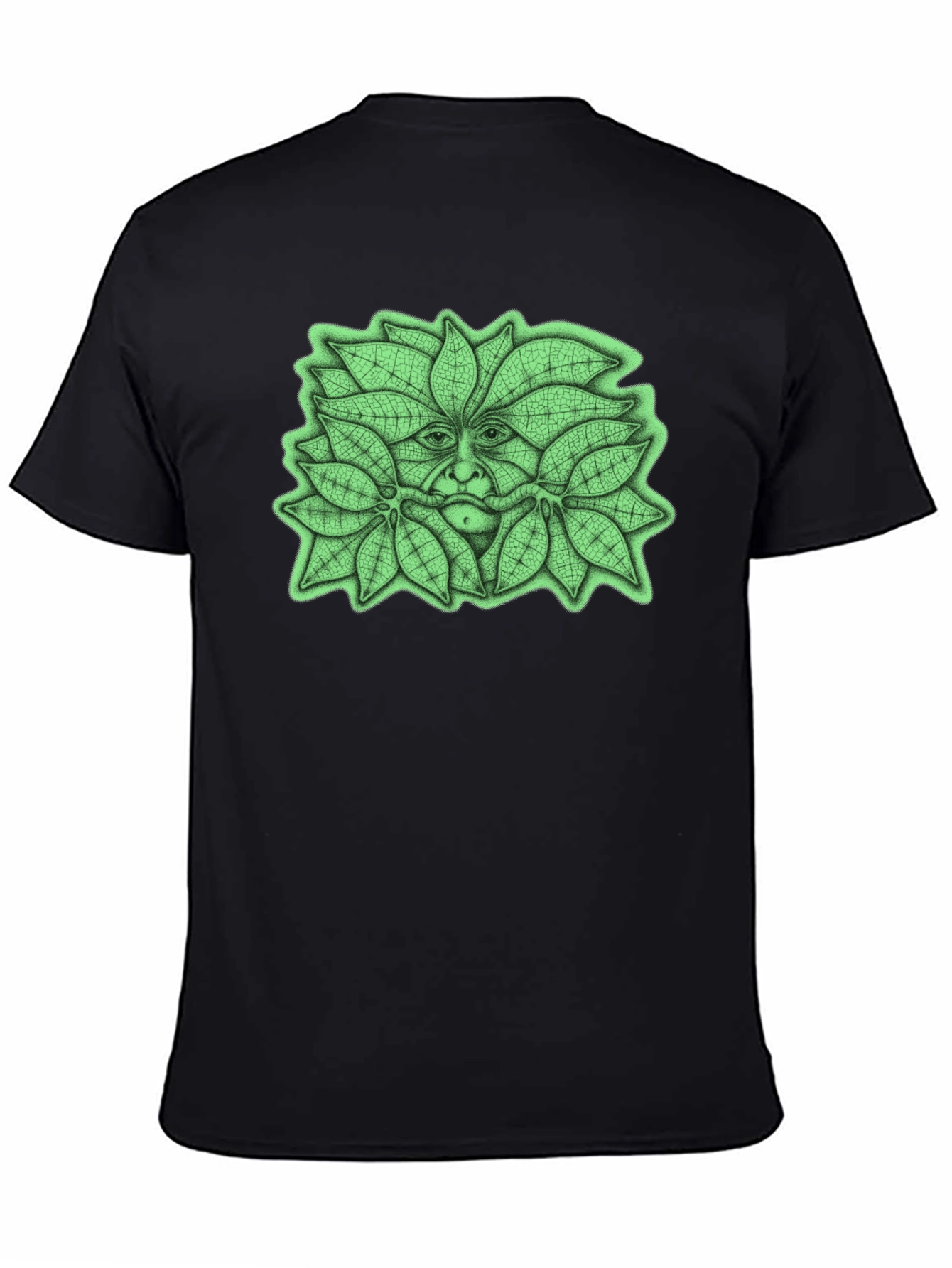 Green Man Leaf Face Graphic T-Shirt - Nature Inspired Tee
