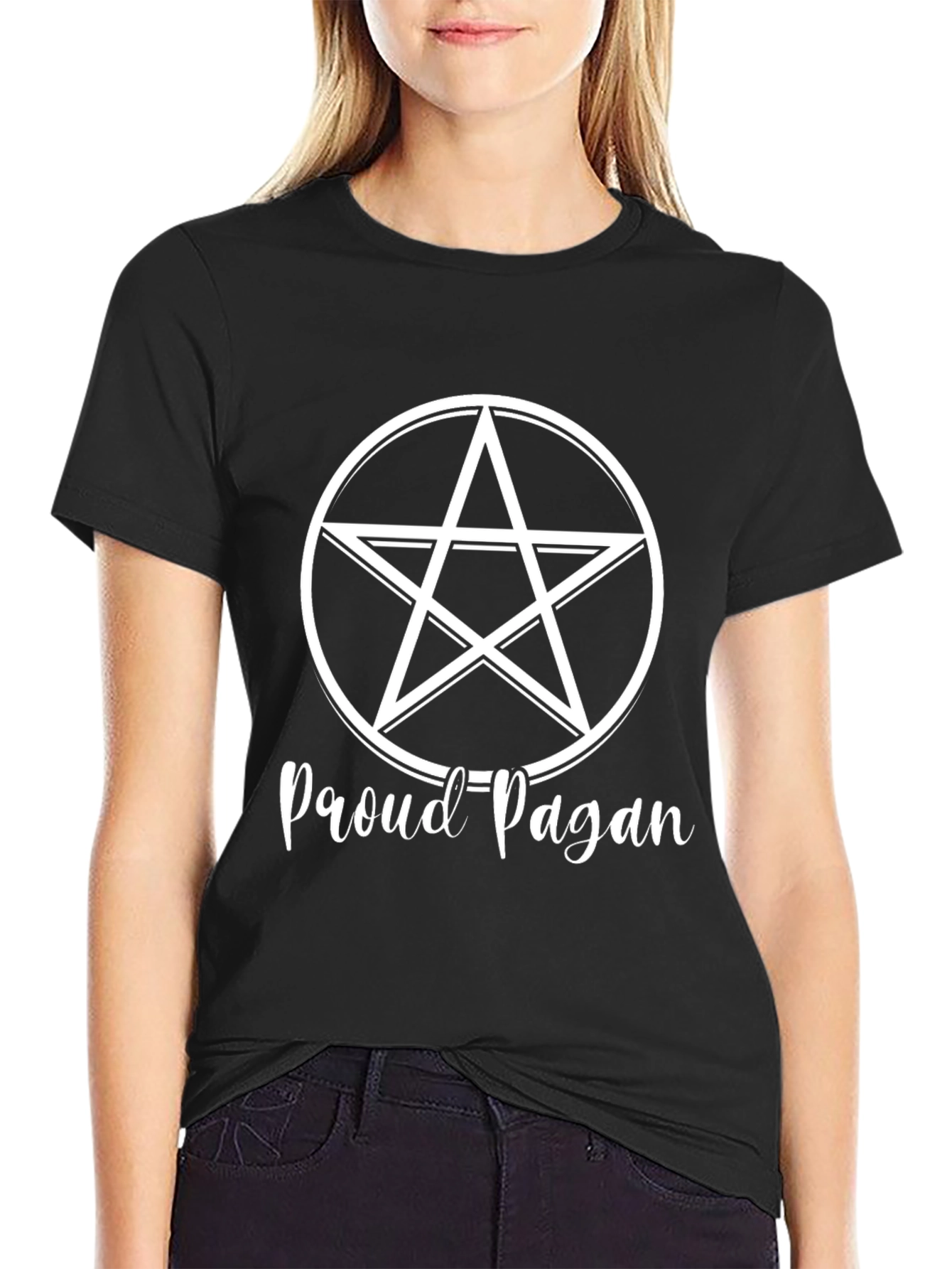 Proud Pagan Black T-Shirt - Wiccan Star Design