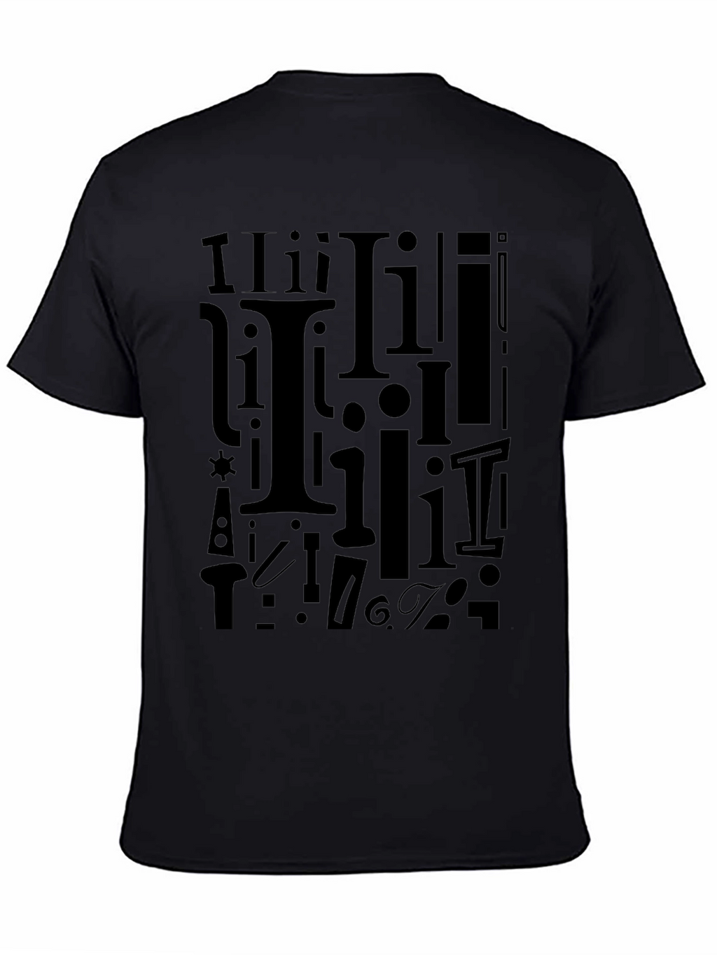 I Pattern Black Crew Neck T-Shirt