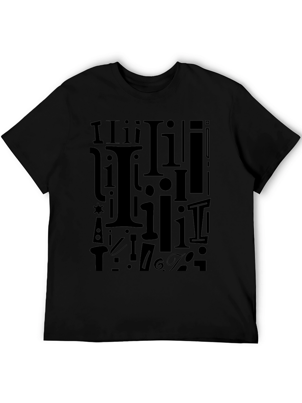 I Pattern Black Crew Neck T-Shirt