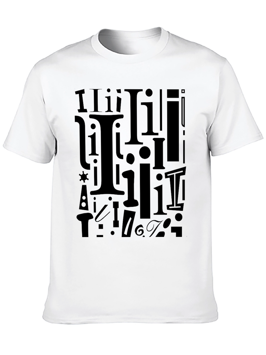 I Pattern Black Crew Neck T-Shirt
