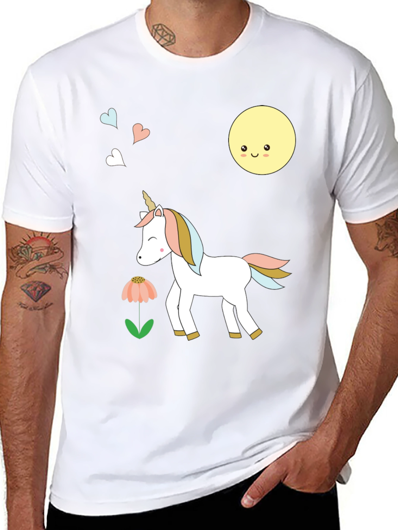 Cute Unicorn & Moon Graphic Black T-Shirt