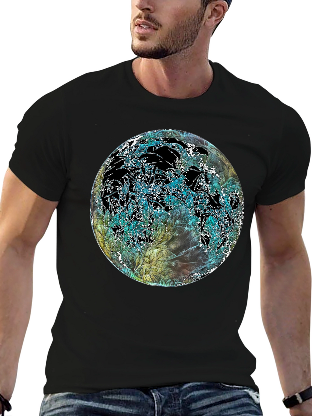 Abstract Floral Globe Black T-Shirt