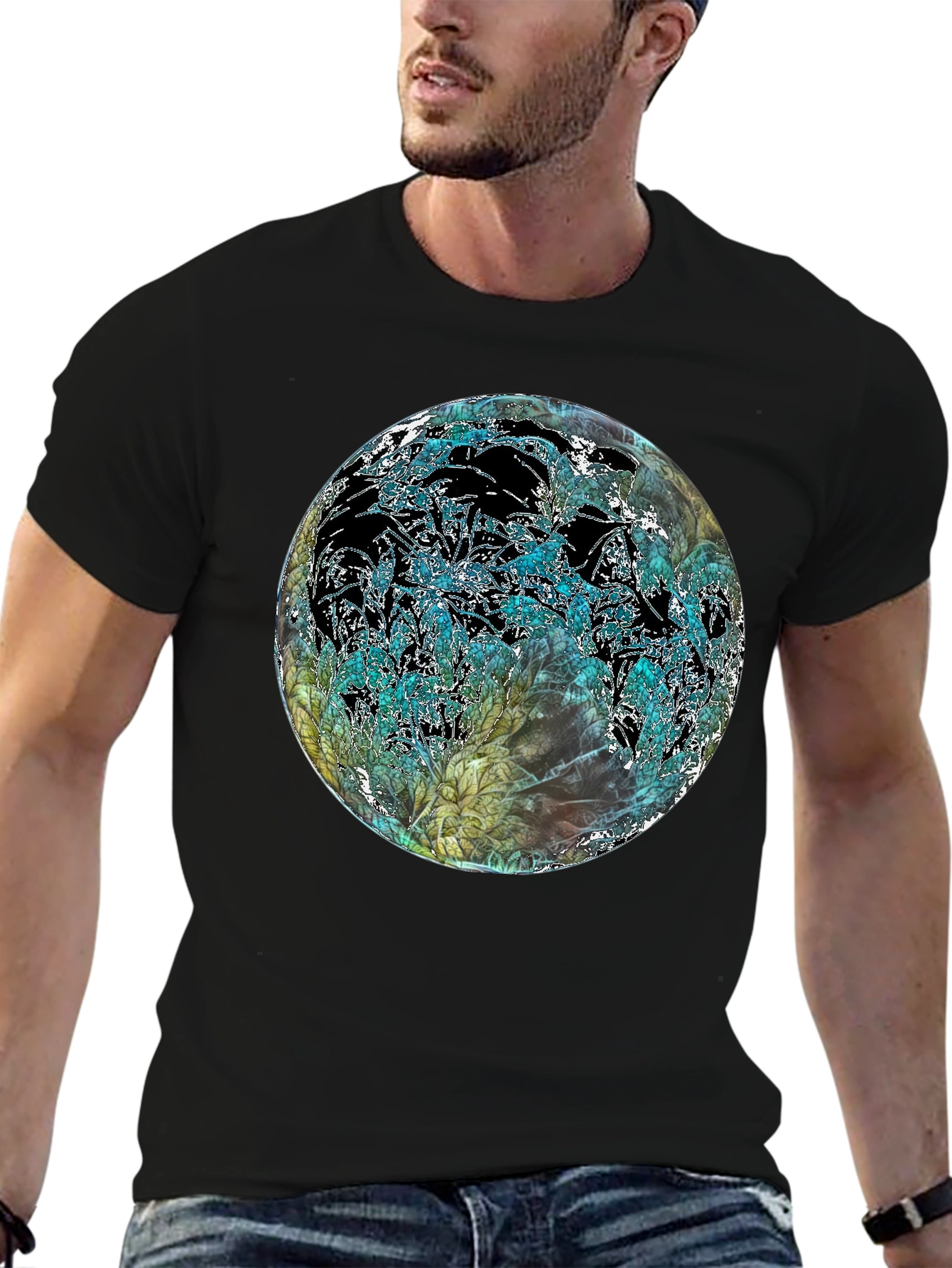 Abstract Floral Globe Black T-Shirt