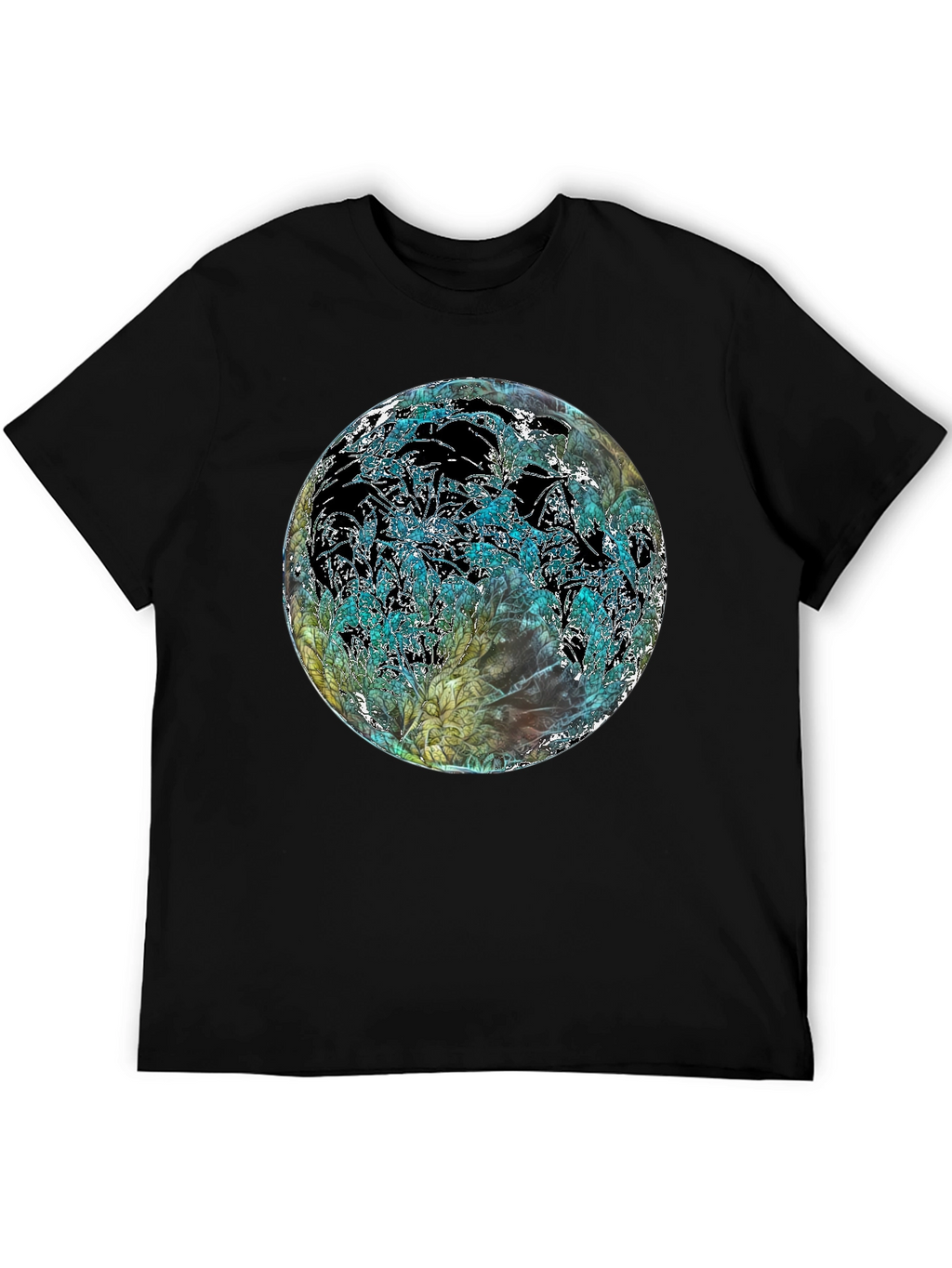 Abstract Floral Globe Black T-Shirt