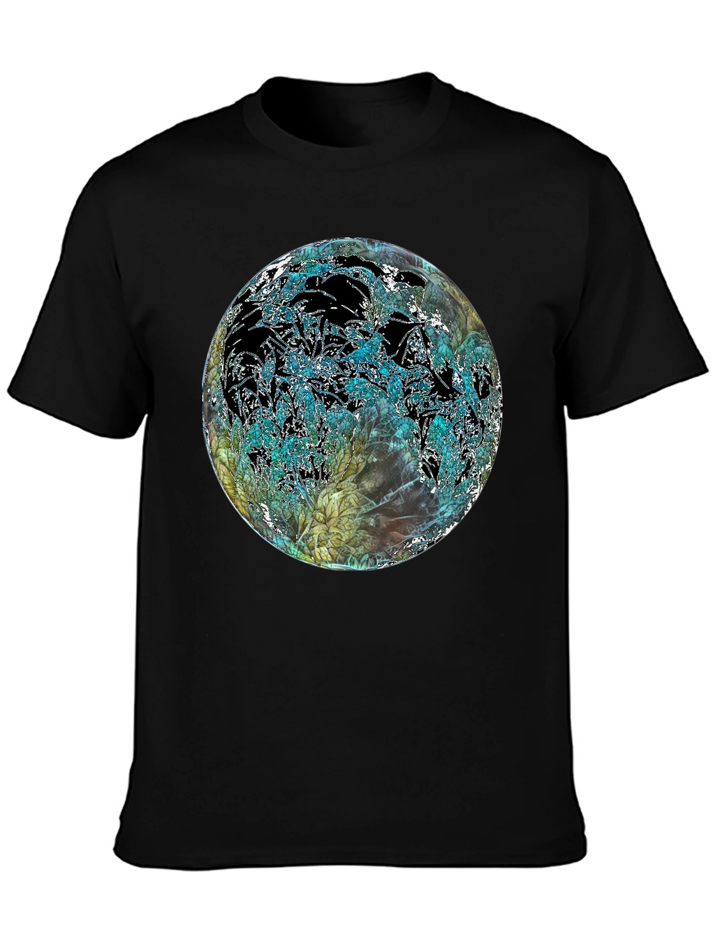 Abstract Floral Globe Black T-Shirt