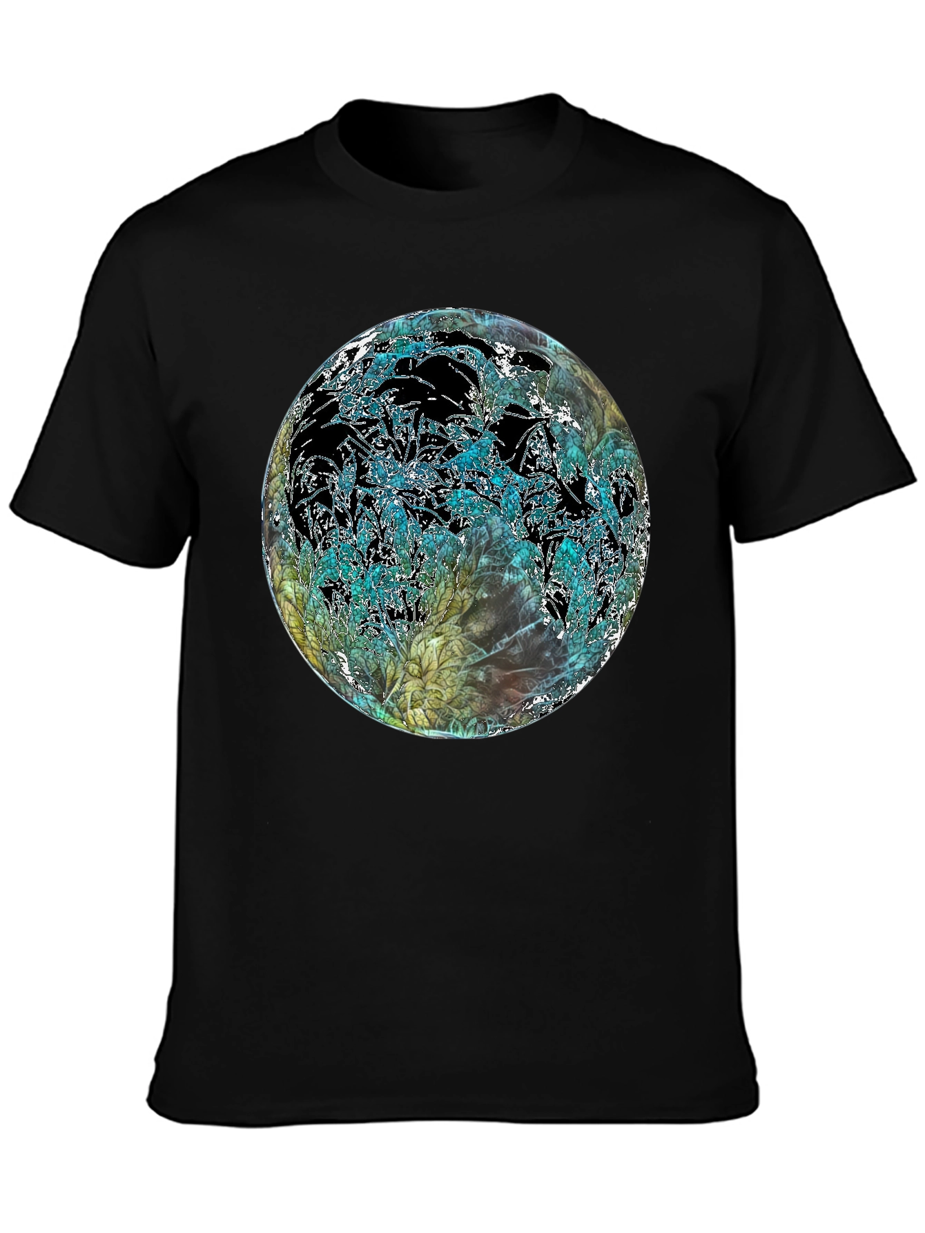 Abstract Floral Globe Black T-Shirt