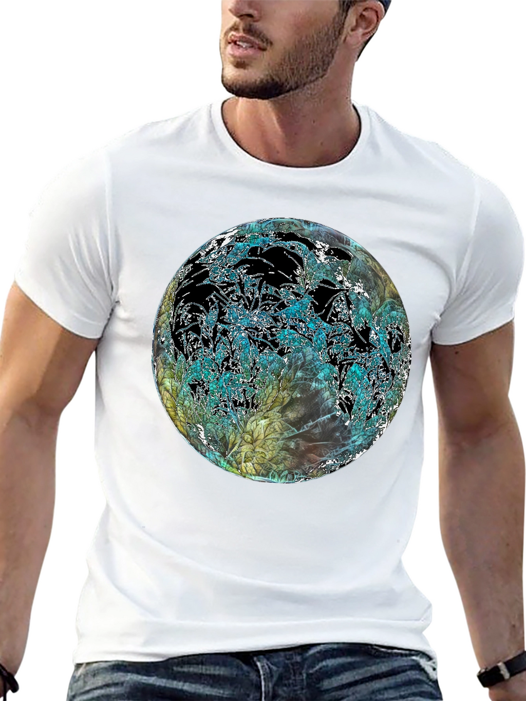 Abstract Floral Globe Black T-Shirt