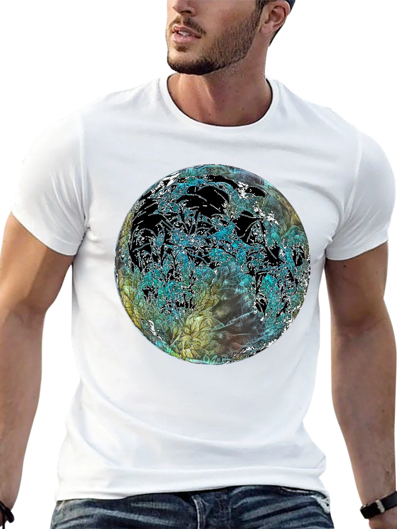 Abstract Floral Globe Black T-Shirt