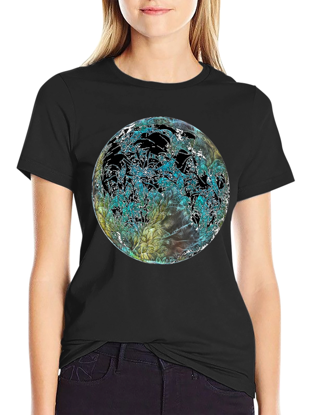 Abstract Floral Globe Black T-Shirt