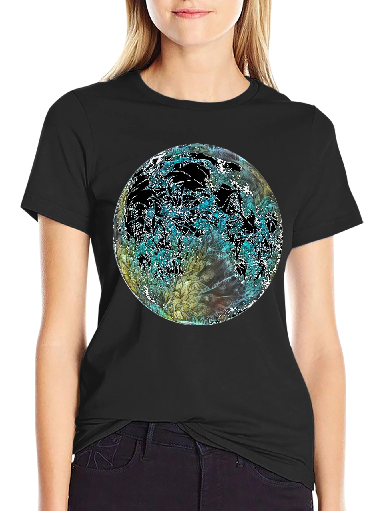 Abstract Floral Globe Black T-Shirt