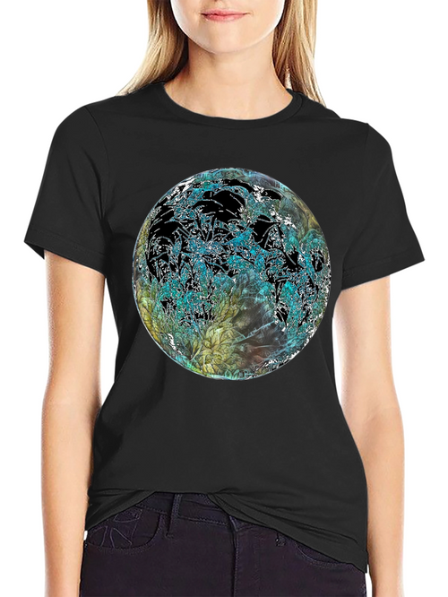 Abstract Floral Globe Black T-Shirt