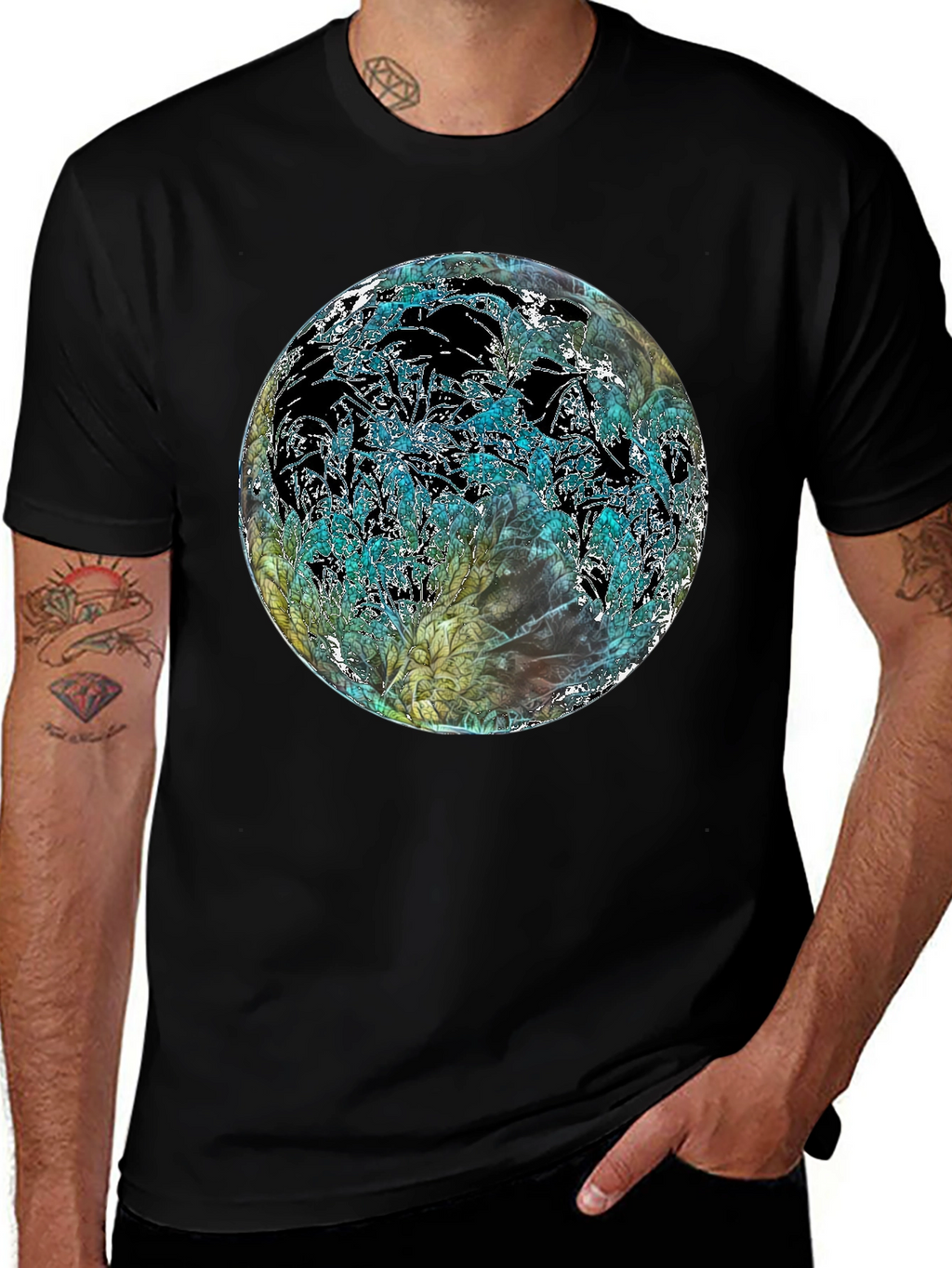 Abstract Floral Globe Black T-Shirt