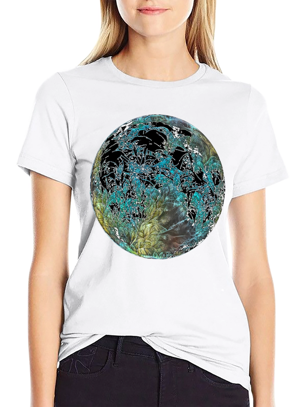 Abstract Floral Globe Black T-Shirt