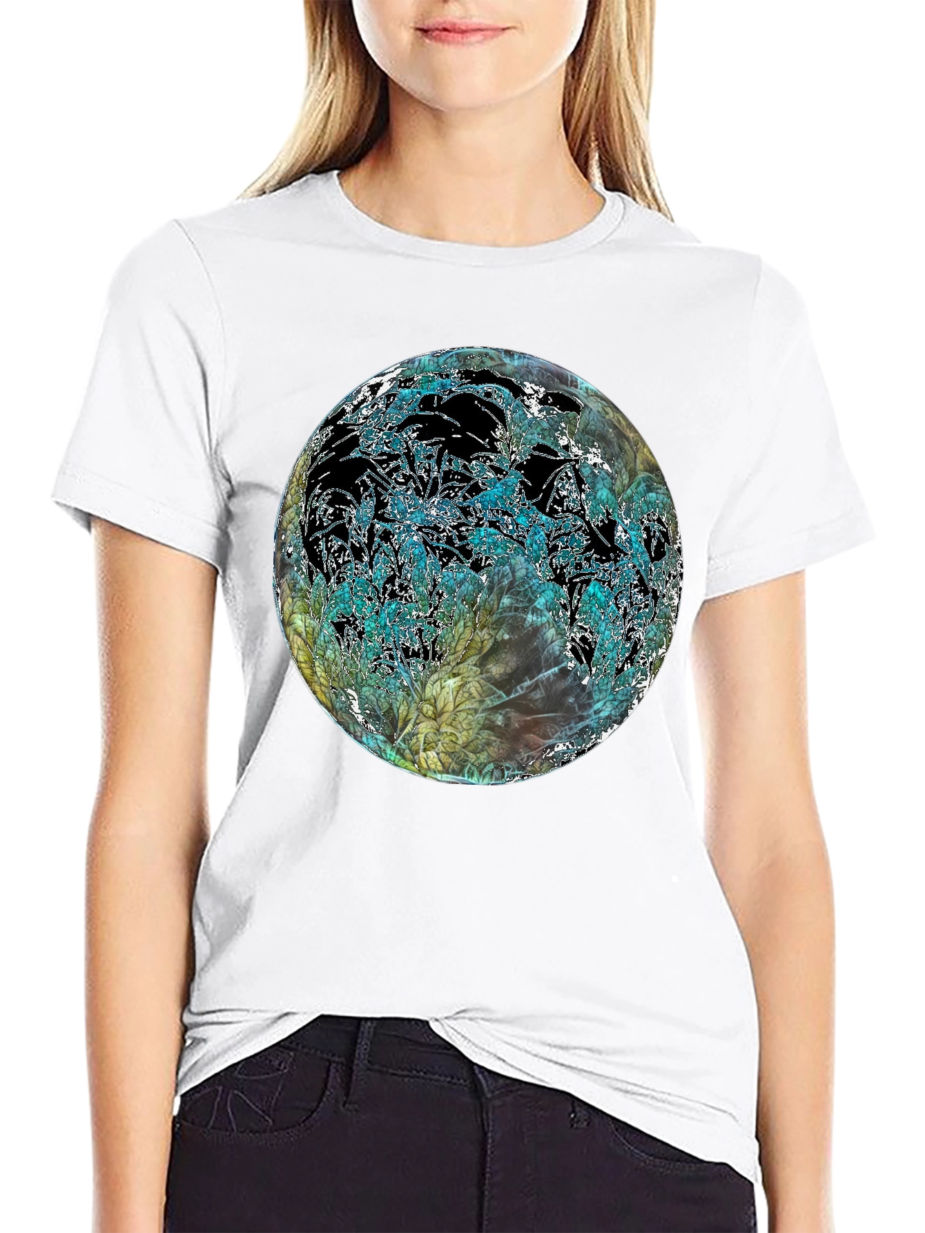 Abstract Floral Globe Black T-Shirt