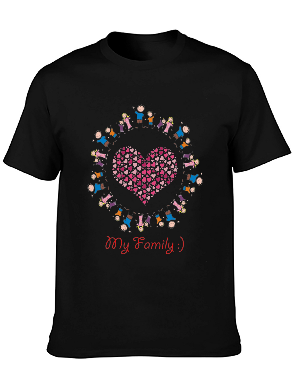 My Family Heart Graphic Black T-Shirt