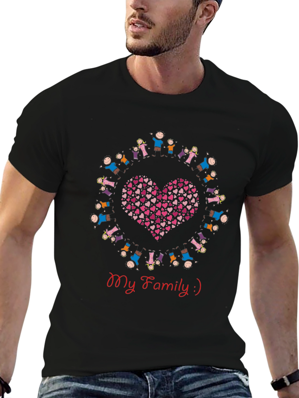 My Family Heart Graphic Black T-Shirt