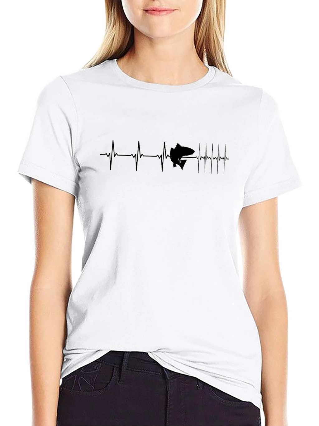 Heartbeat Fish Graphic Tee - Black Cotton T-Shirt