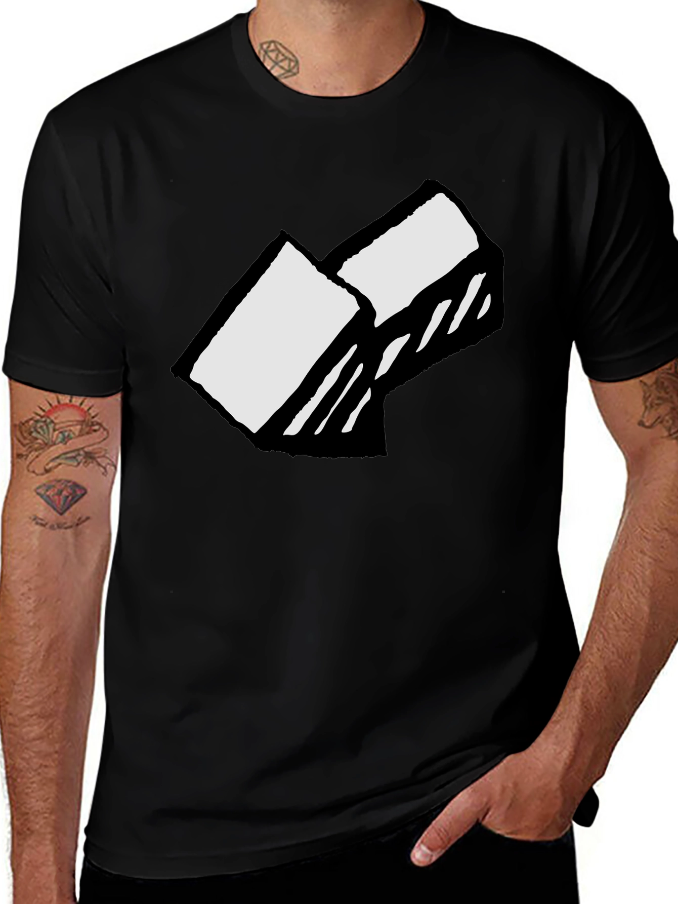 Abstract Block Graphic Tee - Soft Cotton Black T-Shirt