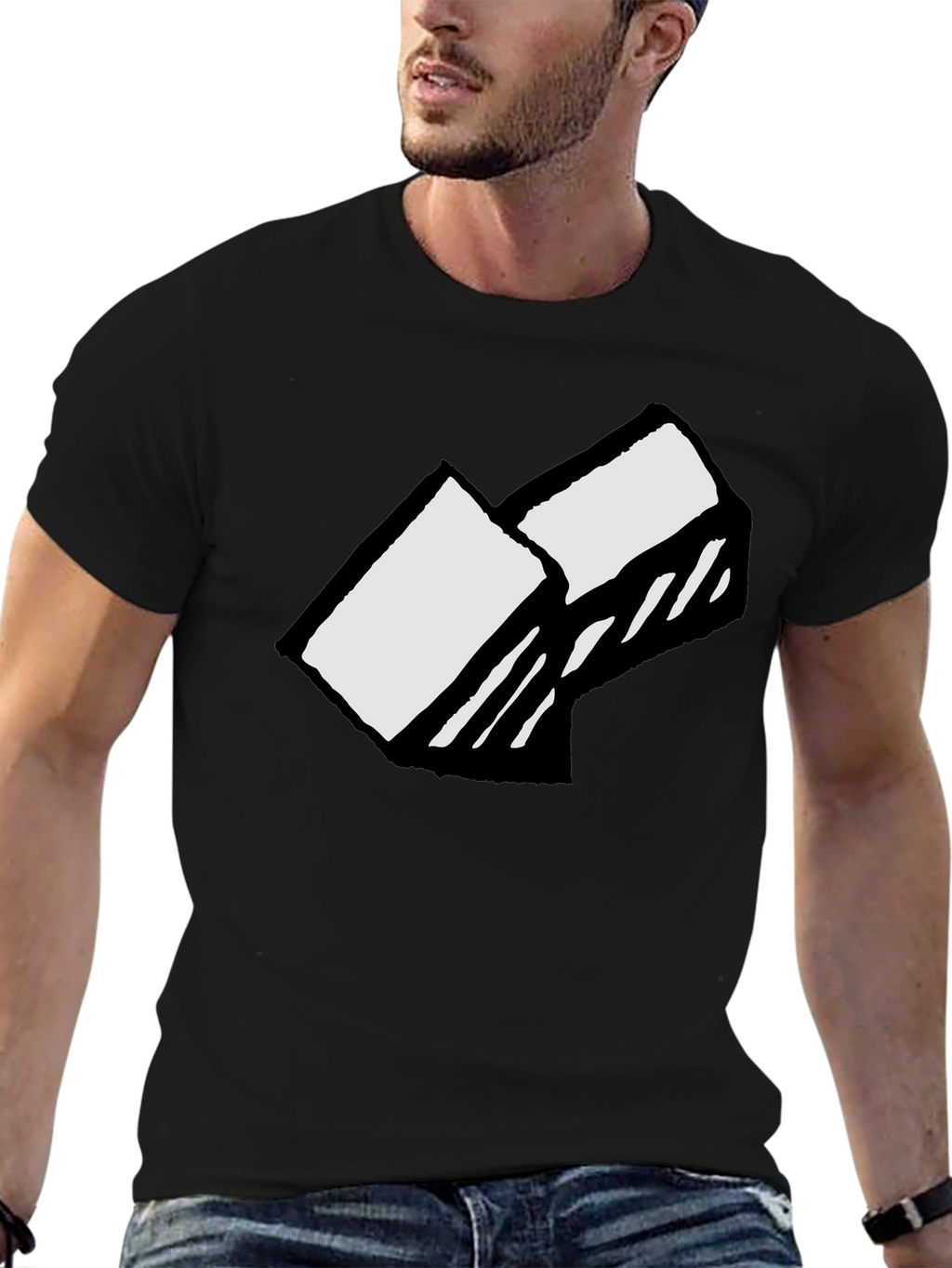 Abstract Block Graphic Tee - Soft Cotton Black T-Shirt