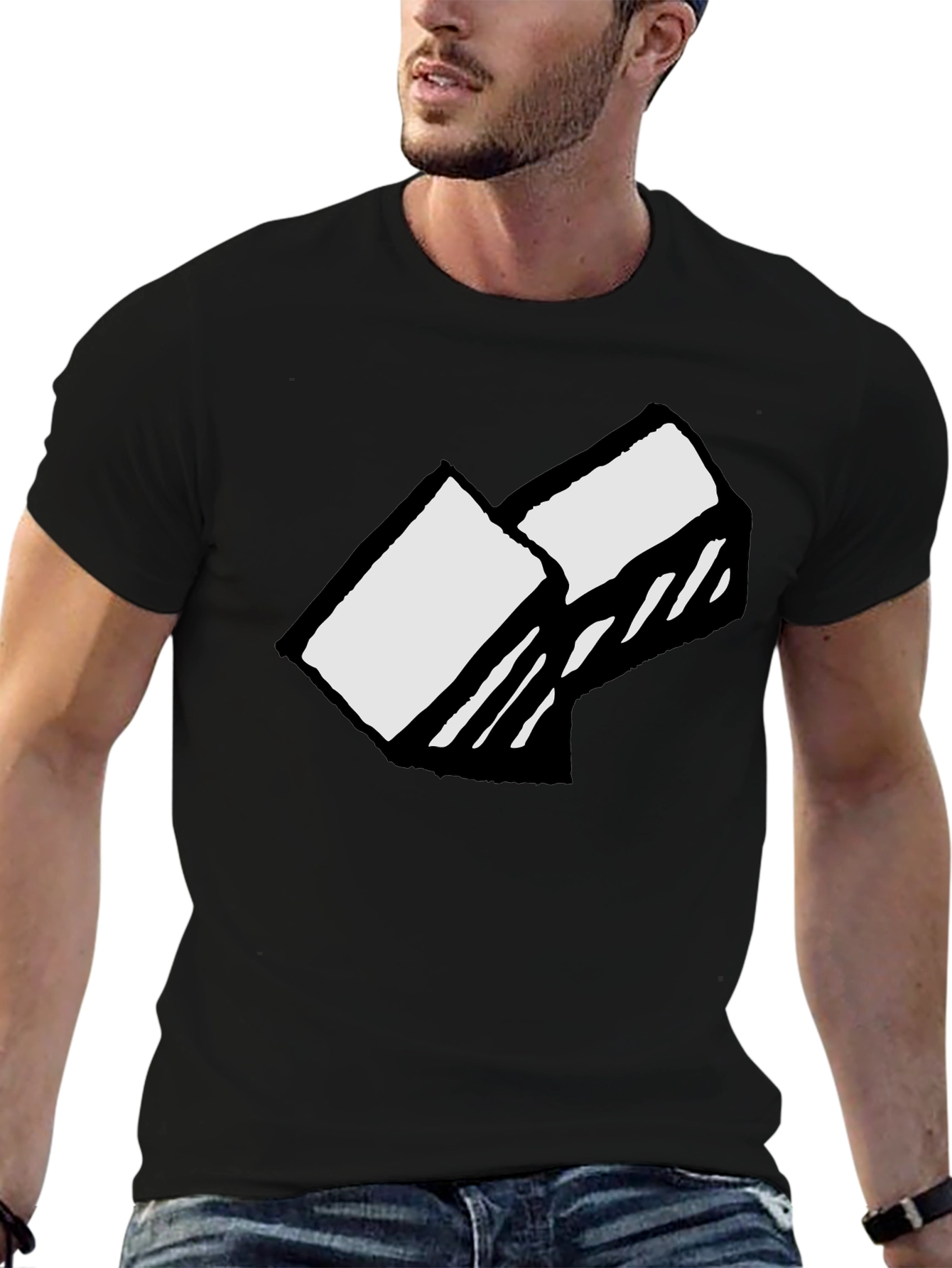 Abstract Block Graphic Tee - Soft Cotton Black T-Shirt